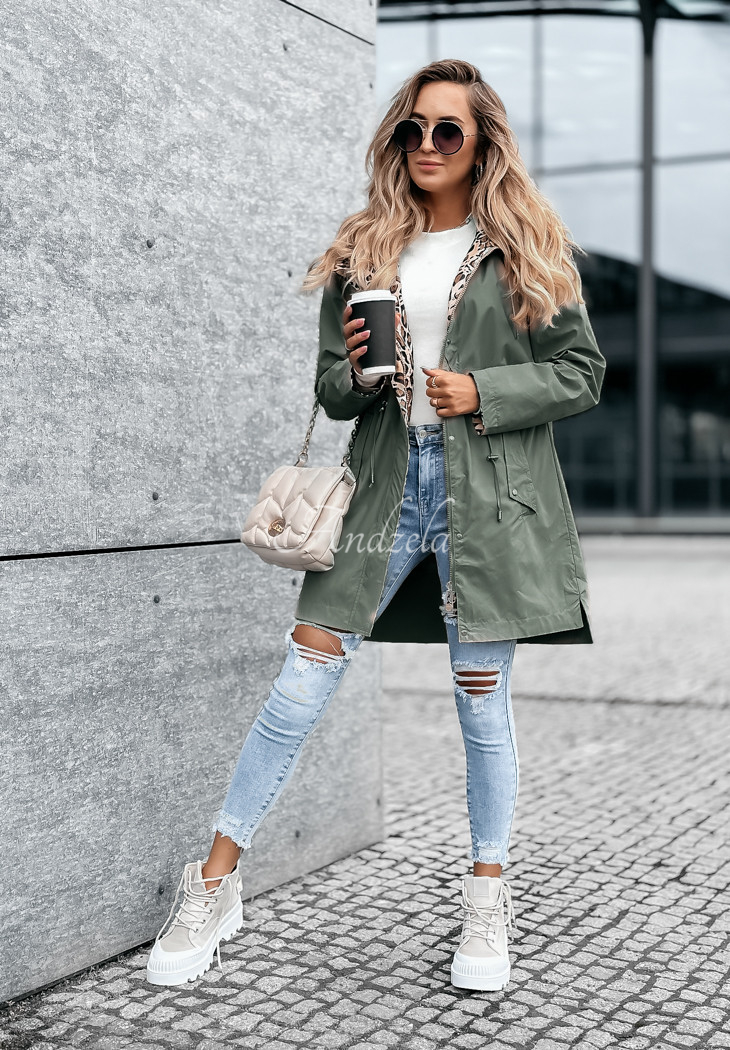 Lil Panther khaki hooded parka jacket