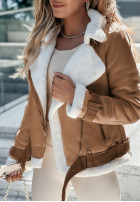 Zamszowa biker jacket z futrem Marinelli in camel