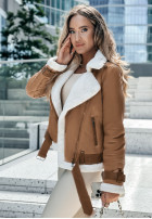 Zamszowa biker jacket z futrem Marinelli in camel