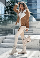 Zamszowa biker jacket z futrem Marinelli in camel