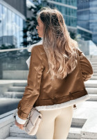 Zamszowa biker jacket z futrem Marinelli in camel