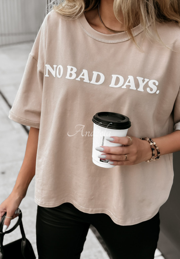 T-shirt z nadrukiem No Bad Days beżowy