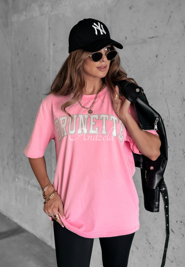 T-shirt z nadrukiem Brunette różowy