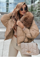 short Pikowana Jacket z futerkiem Mr. Freeze in beige