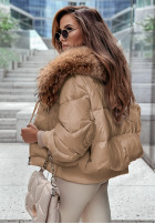 short Pikowana Jacket z futerkiem Mr. Freeze in beige