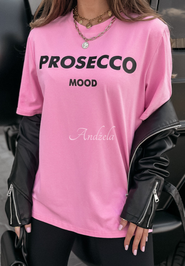 T-shirt z nadrukiem Prosecco Mood różowy