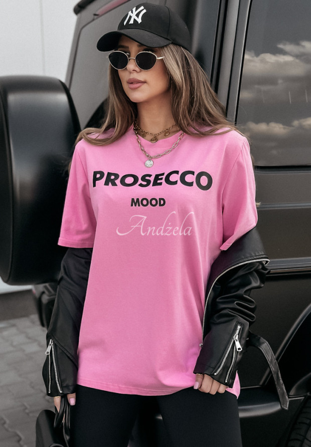 T-shirt z nadrukiem Prosecco Mood różowy
