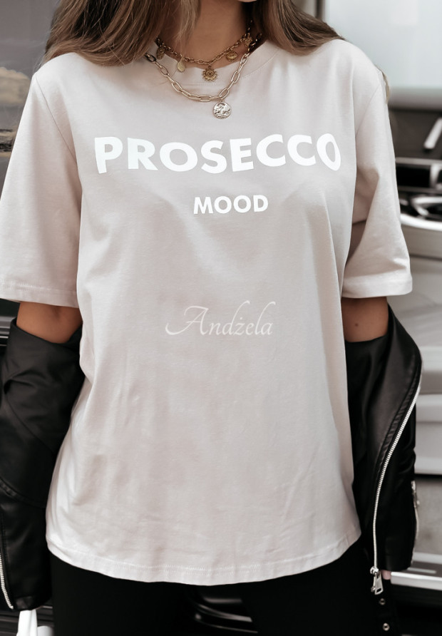 T-shirt z nadrukiem Prosecco Mood beżowy