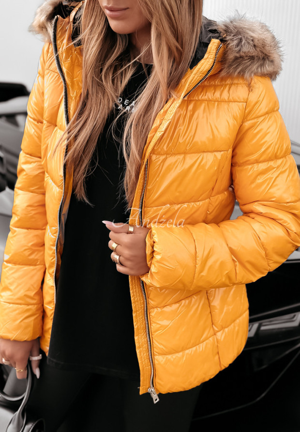 Pikowana kurtka z futerkiem Snowy Morning żółta