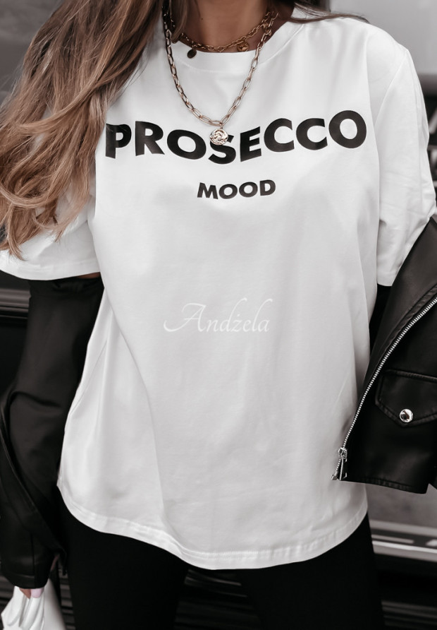 T-shirt z nadrukiem Prosecco Mood biały