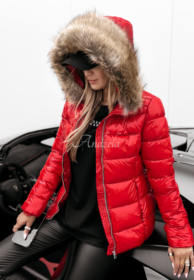 Pikowana kurtka z futerkiem Snowy Morning czerwona