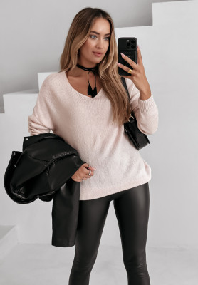 Sweater with neckline Caffe Latte powder pink