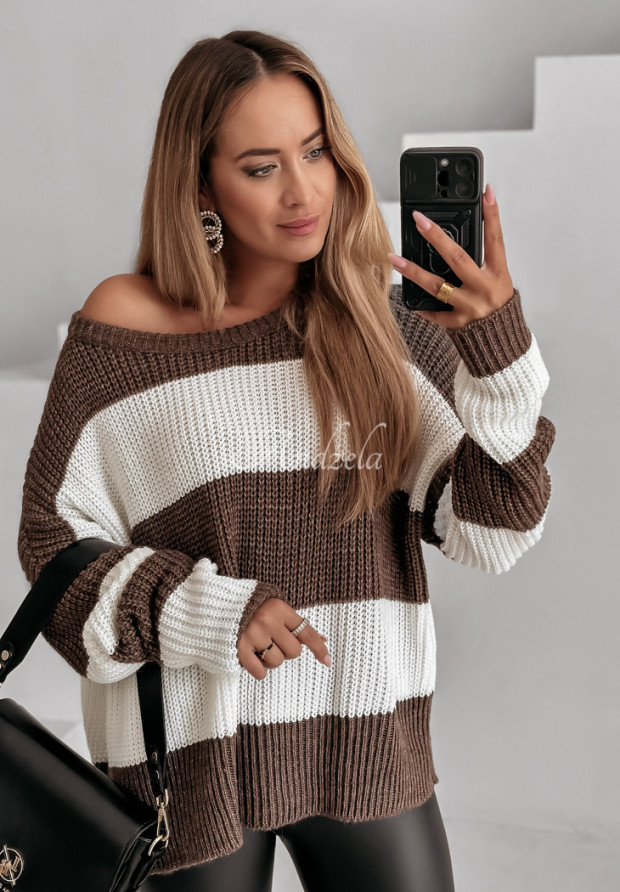 Sweter w paski Soft Stripes mokka