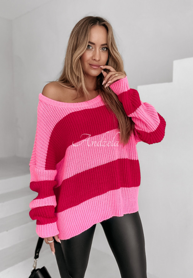 Sweter w paski Soft Stripes różowy