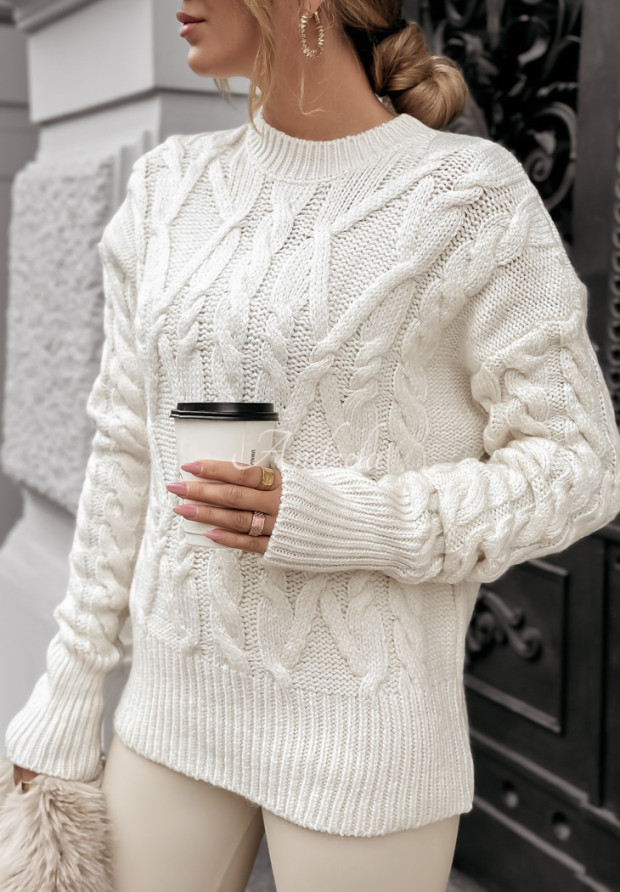 Sweter z ozdobnym splotem Coffee Time ecru