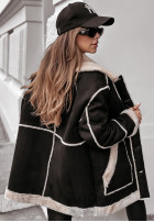 Płaszcz z imitacji zamszu z futerkiem Icy Elegance czarny