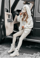 Coat alpaka z kapturem i futerkiem Velvet Embrace in ecru