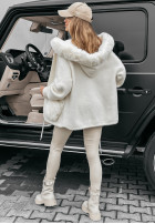 Coat alpaka z kapturem i futerkiem Velvet Embrace in ecru