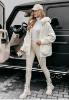 Coat alpaka z kapturem i futerkiem Velvet Embrace in ecru