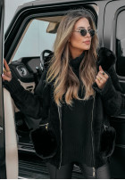 Coat alpaka z kapturem i futerkiem Velvet Embrace  in black