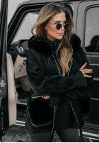 Coat alpaka z kapturem i futerkiem Velvet Embrace  in black