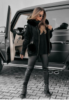 Coat alpaka z kapturem i futerkiem Velvet Embrace  in black