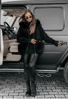 Coat alpaka z kapturem i futerkiem Velvet Embrace  in black