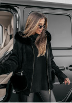 Coat alpaka z kapturem i futerkiem Velvet Embrace  in black