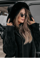 Coat alpaka z kapturem i futerkiem Velvet Embrace  in black