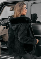 Coat alpaka z kapturem i futerkiem Velvet Embrace  in black
