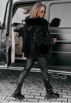 Coat alpaka z kapturem i futerkiem Velvet Embrace  in black