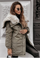 Jacket parka z futerkiem Cool Time in khaki green