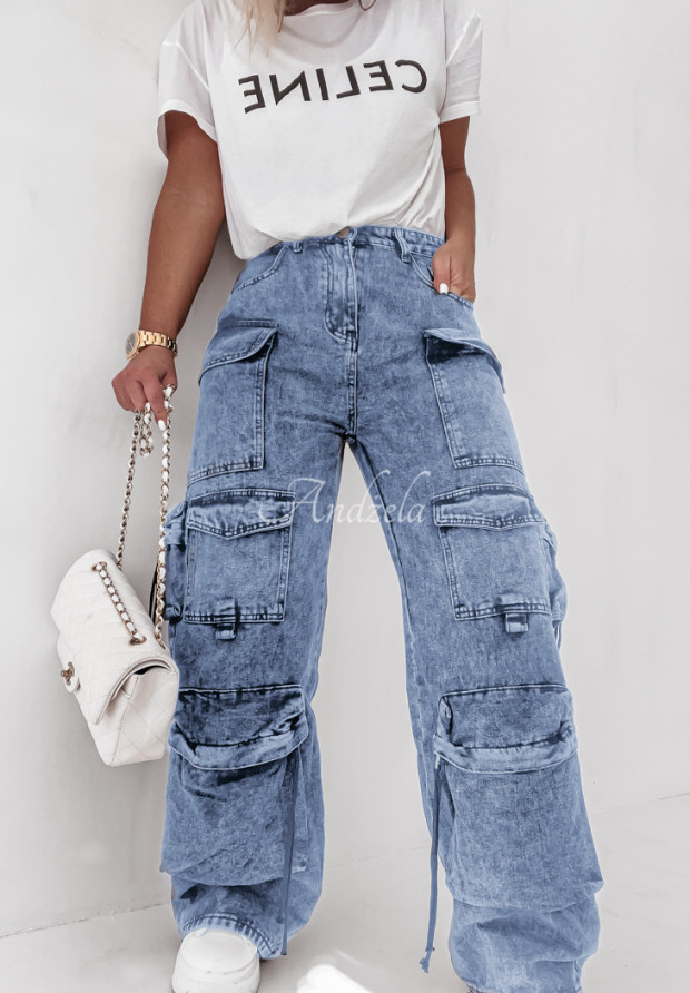 Spodnie jeansowe cargo z kieszeniami Branson niebieskie