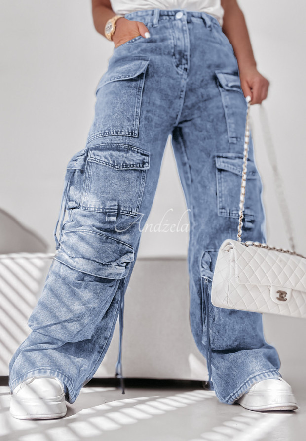 Spodnie jeansowe cargo z kieszeniami Branson niebieskie