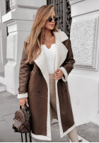 Długi płaszcz z imitacji skóry z kożuchem Hot Chocolate Weather czekoladowy