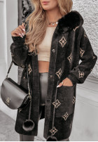 Wzorzysty Coat alpaka z kapturem Fuzzy Bunny  in black