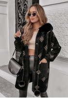 Wzorzysty Coat alpaka z kapturem Fuzzy Bunny  in black