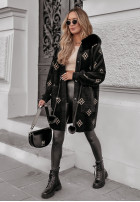Wzorzysty Coat alpaka z kapturem Fuzzy Bunny  in black