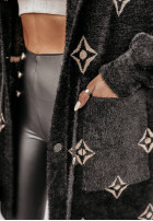 Wzorzysty Coat alpaka z kapturem Fuzzy Bunny  in black