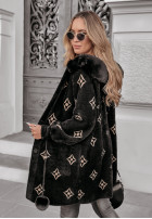 Wzorzysty Coat alpaka z kapturem Fuzzy Bunny  in black