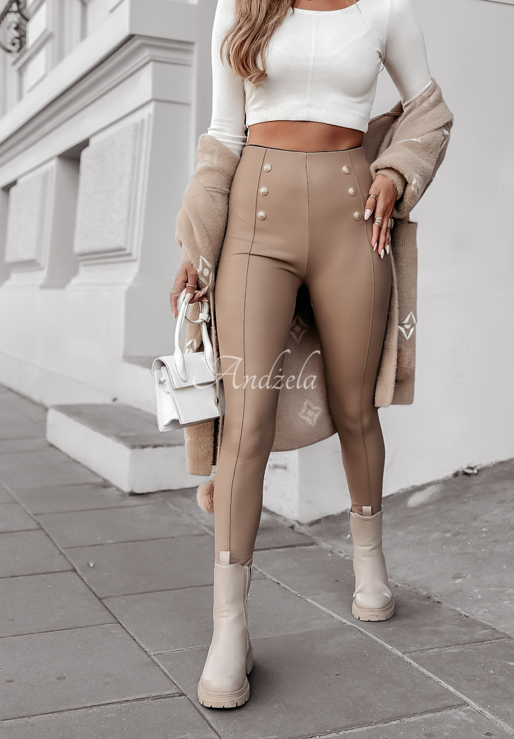 Skórzane legginsy z guzikami Graceful Glam beżowe