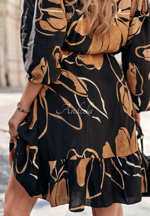Wzorzysta sukienka z falbankami Rayla czarna