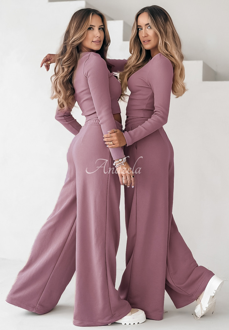 Set of striped blouse and wide leg pants Don't Stop dirty pink