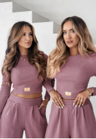 Set prążkowana Blouse i Trousers wide leg Don’t Stop in dusty rose