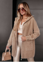 Coat alpaka z kapturem Heavenly in camel