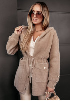 Coat alpaka z kapturem Heavenly in camel