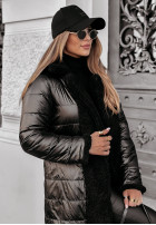 Długi płaszcz z imitacji kożucha Winter Ice czarny