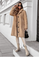 Długi płaszcz z imitacji kożucha Winter Ice camelowy