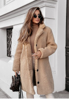 Długi płaszcz z imitacji kożucha Winter Ice camelowy