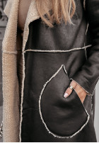 Długi płaszcz z imitacją kożucha Autumn Vibes czarny
